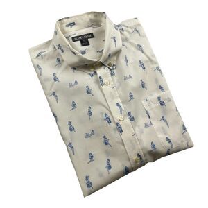 Slate & Stone Short Sleeve Button Up “Beach Girl” Shirt Print Cream-L